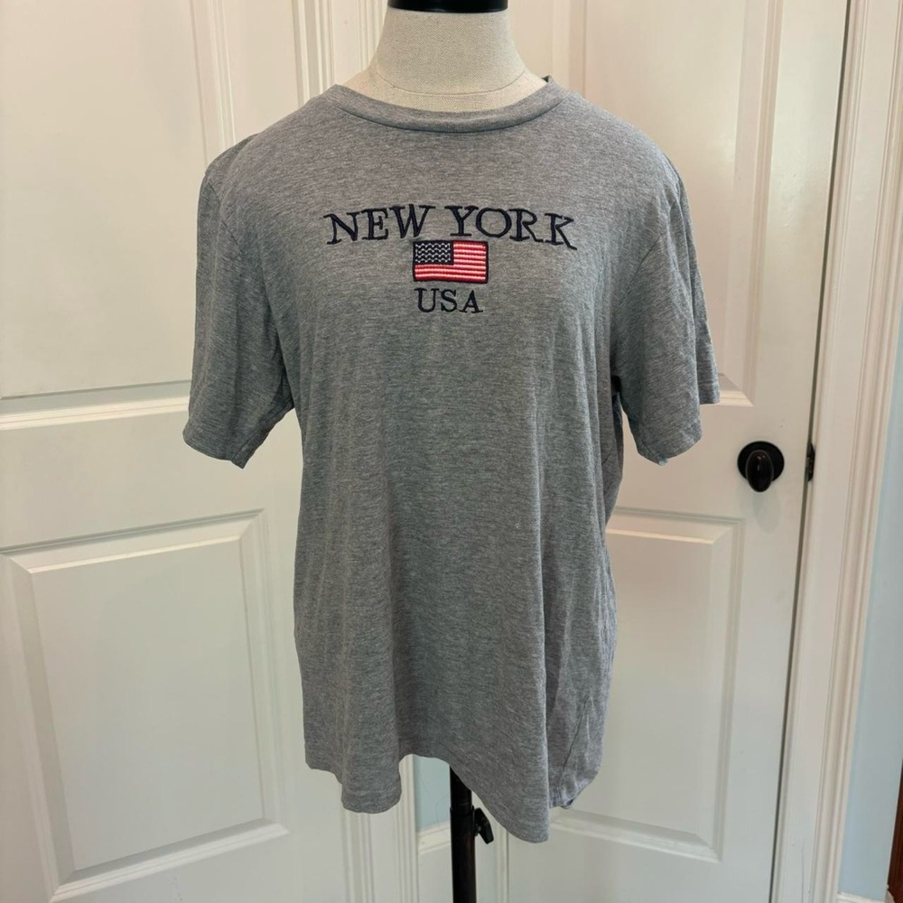 Grey New York USA embroidered cotton t-shirt y2k streetwear normcore
